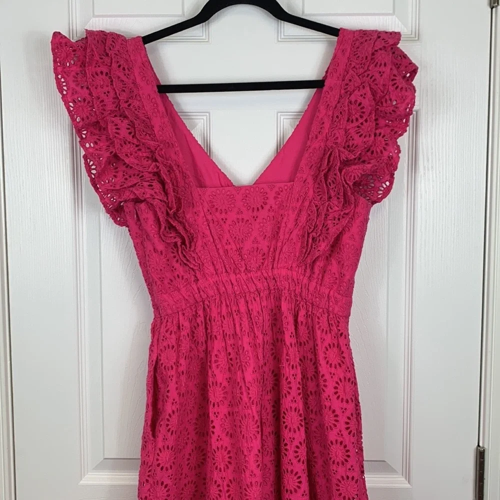 NWT J. Crew bright pink eyelet lace sleeveless maxi dress sz 4